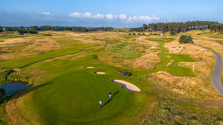 Southport England An Aerial View For The Hillside Golf Course With Green Keepers Using A Jpg