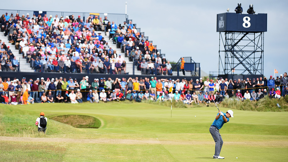 Southport England Jordan Spieth Of The United States Hits An Approach Shot On The 8Th Hole Jpg